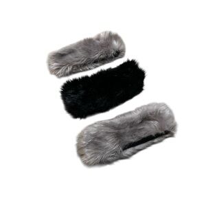 Faux Fur Headbands Set - Black and Gray Cozy Ear Warmer